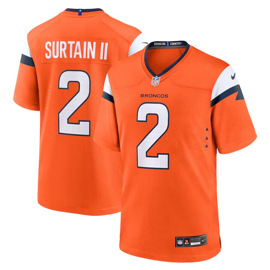 Denver Broncos #2 Pat Surtain II Orange 2024 Game Stitched Jersey