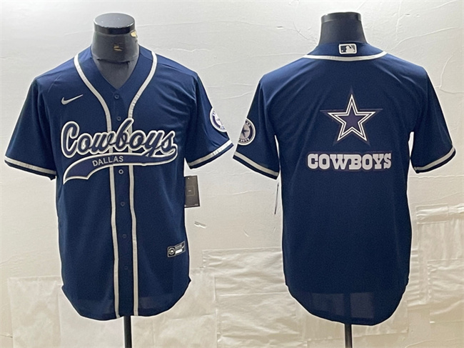 Dallas Cowboys Navy Team Big Logo With Patch Cool Base Stitched Jersey