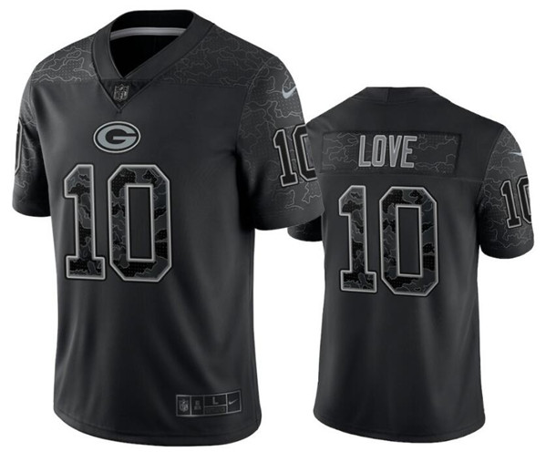 Green Bay Packers #10 Jordan Love Black Reflective Limited Stitched Jersey