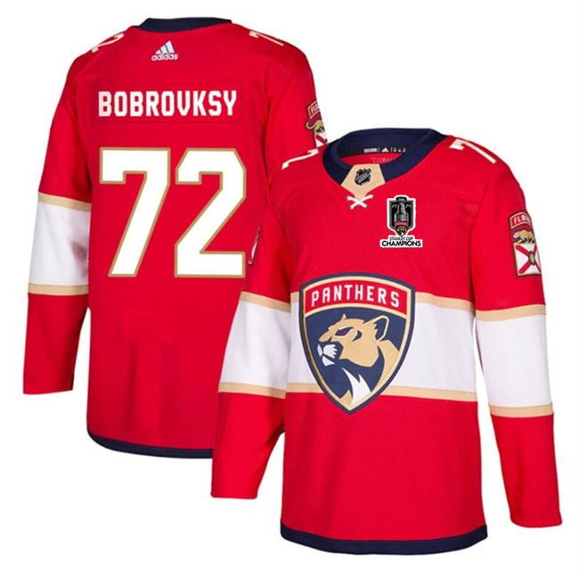 Florida Panthers #72 Sergei Bobrovsky Red Home 2024 Stanley Cup Champions Stitched Jersey