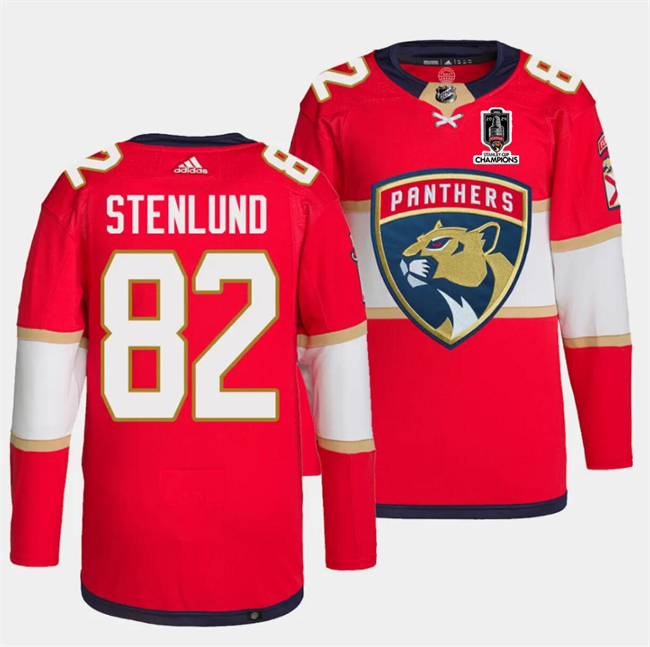 Florida Panthers #82 Kevin Stenlund Red Home 2024 Stanley Cup Champions Stitched Jersey