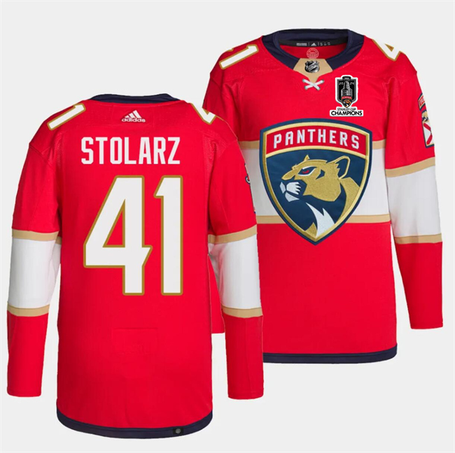Florida Panthers #41 Anthony Stolarz Red Home 2024 Stanley Cup Champions Stitched Jersey
