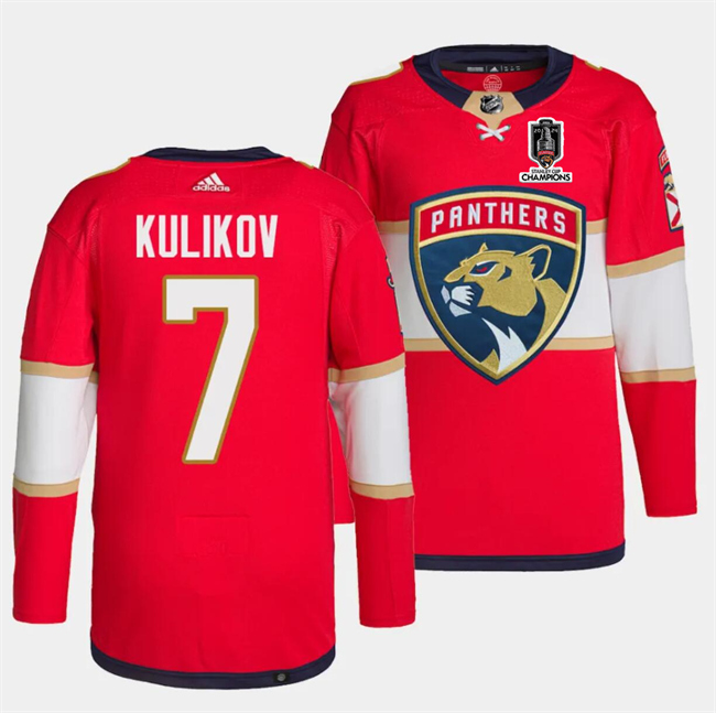 Florida Panthers #7 Dmitry Kulikov Red Home 2024 Stanley Cup Champions Stitched Jersey