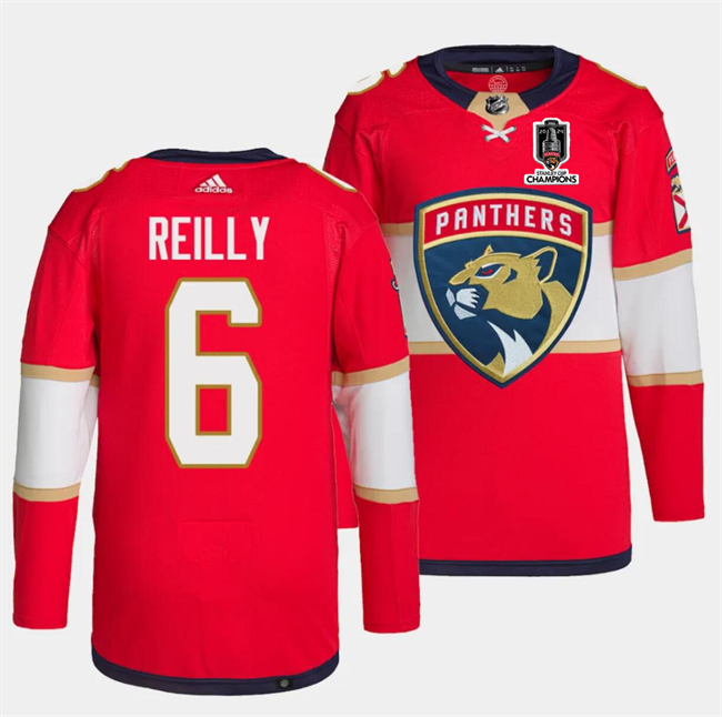 Florida Panthers #6 Mike Reilly Red Home 2024 Stanley Cup Champions Stitched Jersey