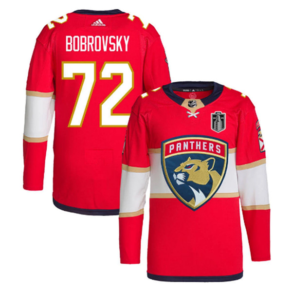 Florida Panthers #72 Sergei Bobrovsky Red 2024 Stanley Cup Final Patch Stitched Jersey