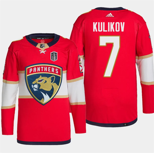 Florida Panthers #7 Dmitry Kulikov Red 2024 Stanley Cup Final Patch Stitched Jersey