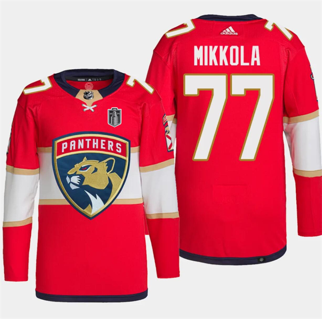 Florida Panthers #77 Niko Mikkola Red 2024 Stanley Cup Final Patch Stitched Jersey