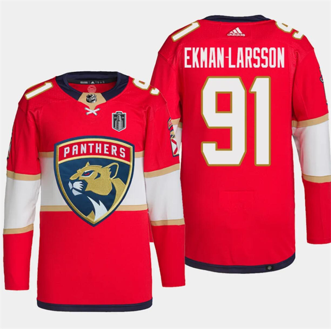 Florida Panthers #91 Oliver Ekman-Larsson Red 2024 Stanley Cup Final Patch Stitched Jersey