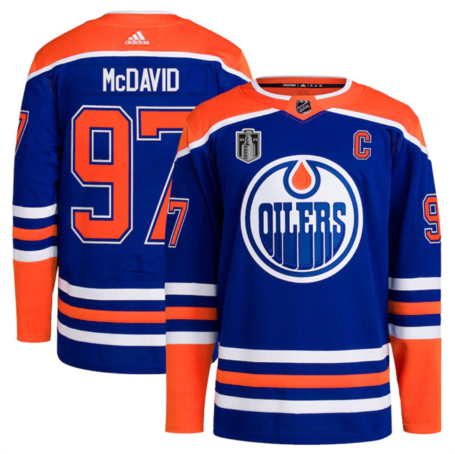 Edmonton Oilers #97 Connor McDavid Royal 2024 Stanley Cup Final Patch Stitched Jersey