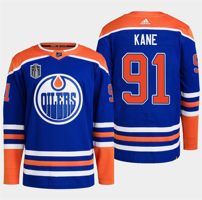 Edmonton Oilers #91 Evander Kane Royal 2024 Stanley Cup Final Patch Stitched Jersey