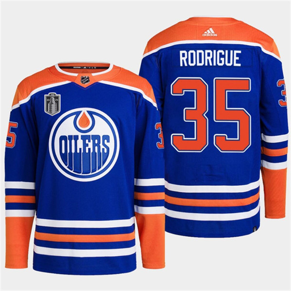 Edmonton Oilers #35 Olivier Rodrigue Royal 2024 Stanley Cup Final Patch Stitched Jersey