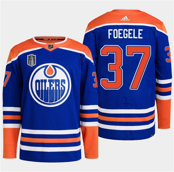 Edmonton Oilers #37 Warren Foegele Royal 2024 Stanley Cup Final Patch Stitched Jersey
