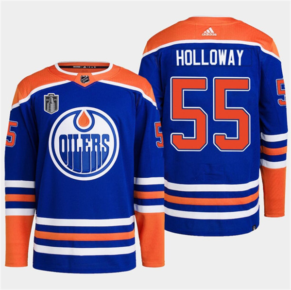 Edmonton Oilers #55 Dylan Holloway Royal 2024 Stanley Cup Final Patch Stitched Jersey