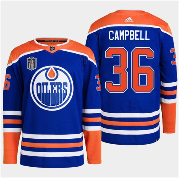 Edmonton Oilers #36 Jack Campbell Royal 2024 Stanley Cup Final Patch Stitched Jersey