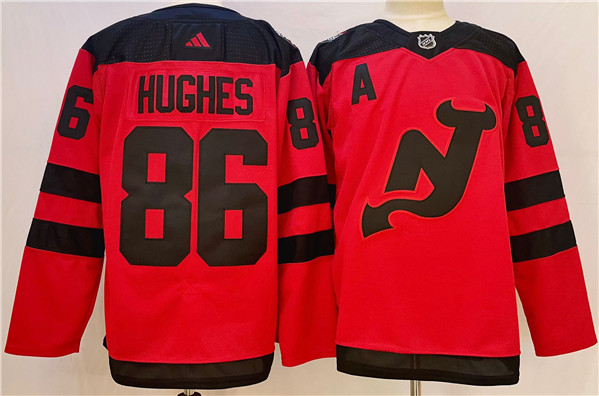 New Jersey Devils #86 Jack Hughes Red Stadium Series Stitched Jersey
