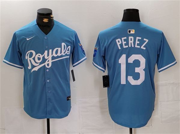 Kansas City Royals #13 Salvador Perez Light Blue Cool Base Stitched Jersey