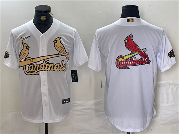 St. Louis Cardinals Team Big Logo All-Star White Gold Stitched Jersey