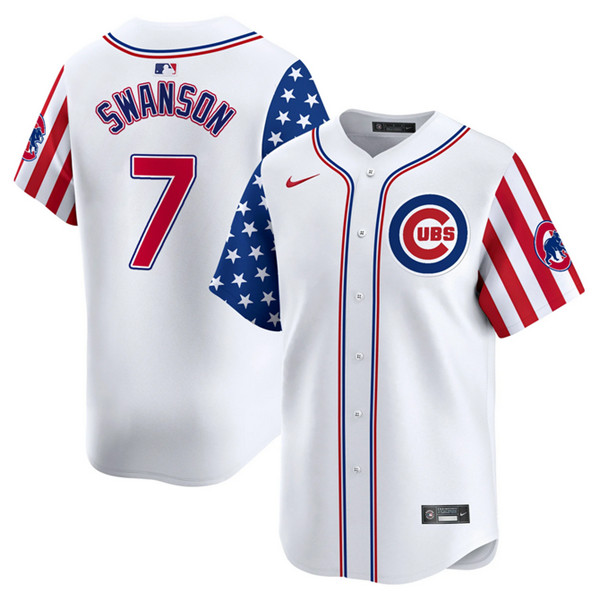 Chicago Cubs #7 Dansby Swanson White 2024 Independence Day Vapor Limited Stitched Jersey