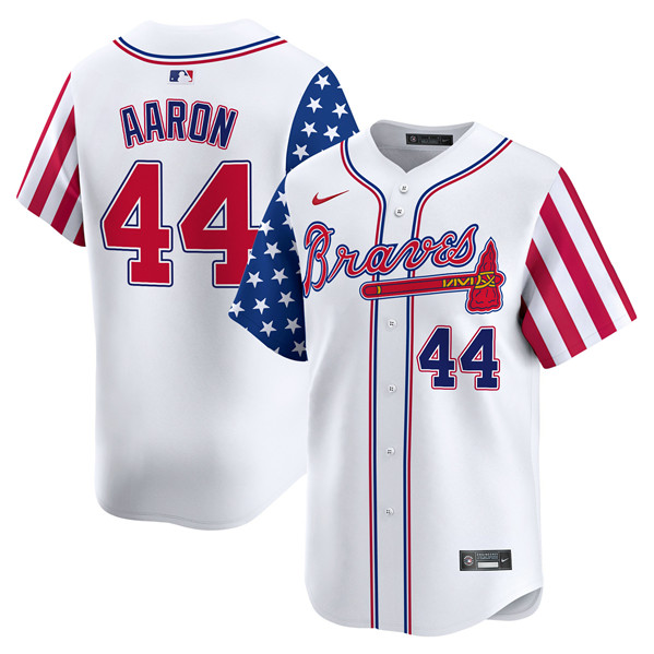 Atlanta Braves #44 Hank Aaron White 2024 Independence Day Vapor Limited Stitched Jersey