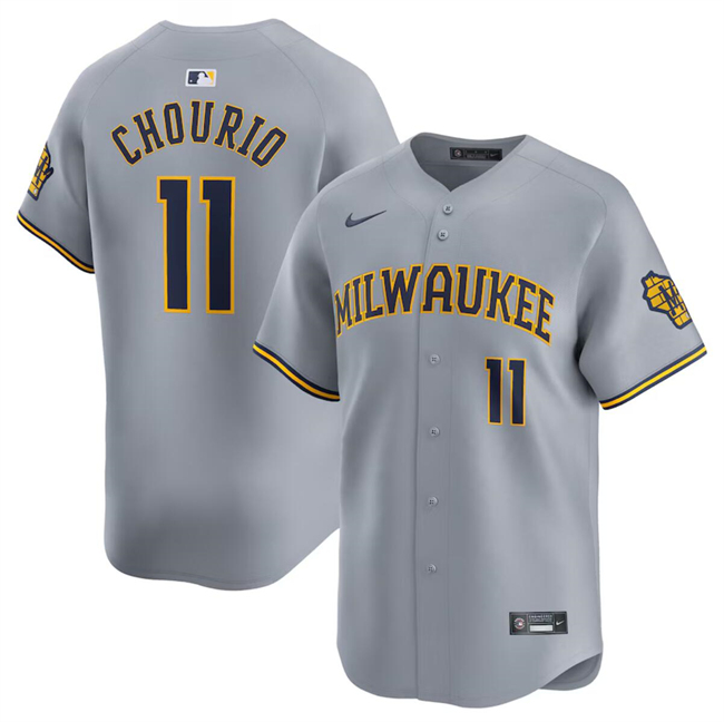 Milwaukee Brewers #11 Jackson Chourio Gray 2024 Away Limited Stitched Jersey