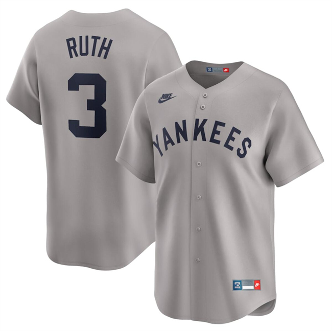 New York Yankees #3 Babe Ruth Gray Cooperstown Collection Limited Stitched Jersey