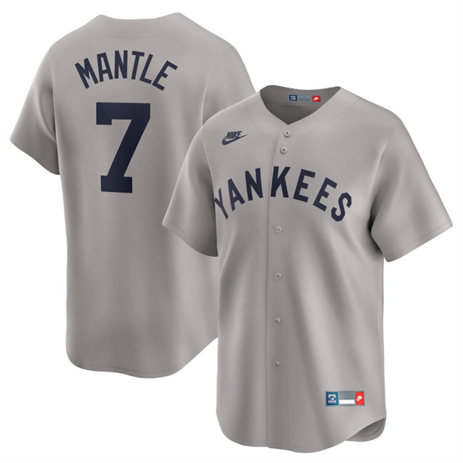 New York Yankees #7 Mickey Mantle Gray Cooperstown Collection Limited Stitched Jersey