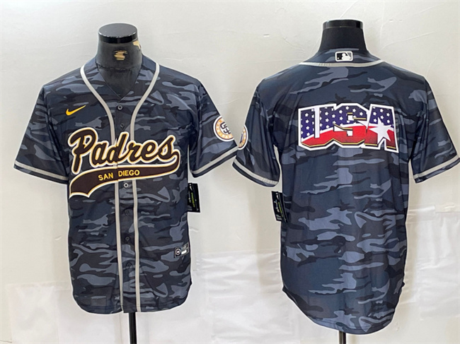 San Diego Padres Gray Camo Team Big Logo Cool Base Stitched Jersey