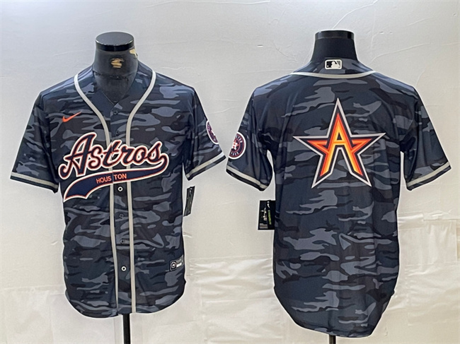 Houston Astros Gray Camo Team Big Logo With Patch Cool Base Stitched Jersey