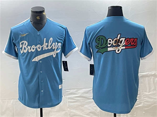Los Angeles Dodgers Team Big Logo Light Blue Throwback Cool Base Stitched Jersey