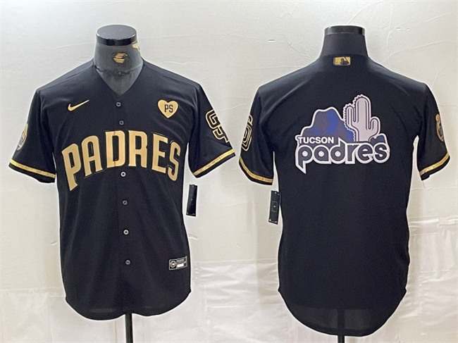 San Diego Padres Team Big Logo Black Gold With Patch Cool Base Stitched Jersey