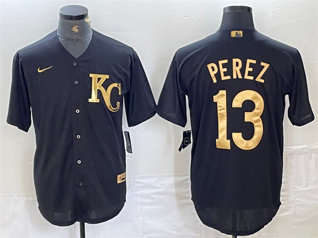 Kansas City Royals #13 Salvador Perez Black Cool Base Stitched Jersey