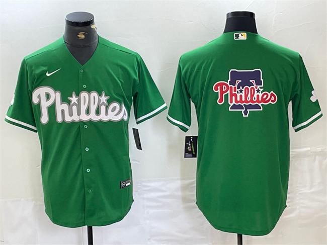 Philadelphia Phillies Green Team Big Logo Cool Base Stitched Jersey