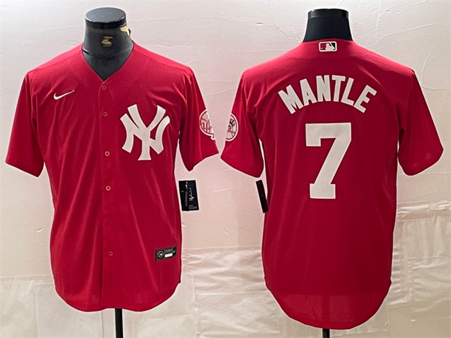 New York Yankees #7 Mickey Mantle Red Cool Base Stitched Jersey