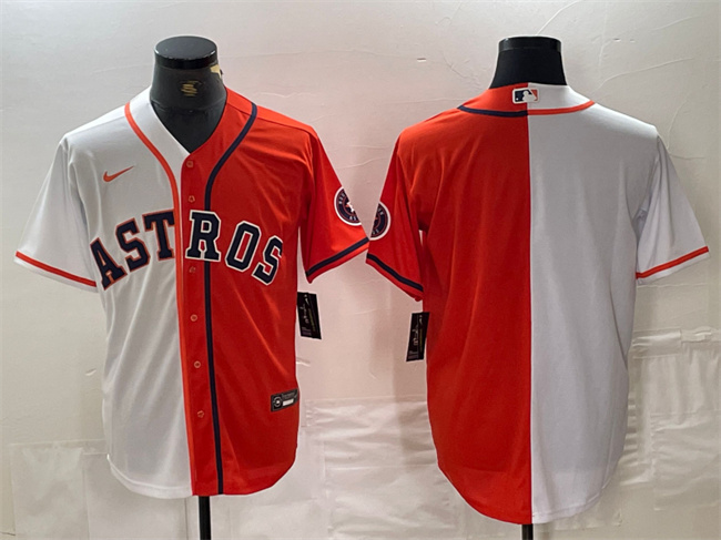 Houston Astros Blank White Orange Split With Patch Cool Base Stitched Jersey