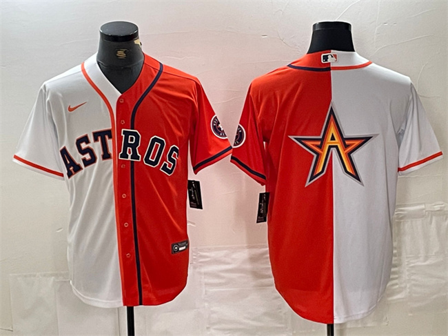 Houston Astros White Orange Split Team Big Logo With Patch Cool Base Stitched Jersey