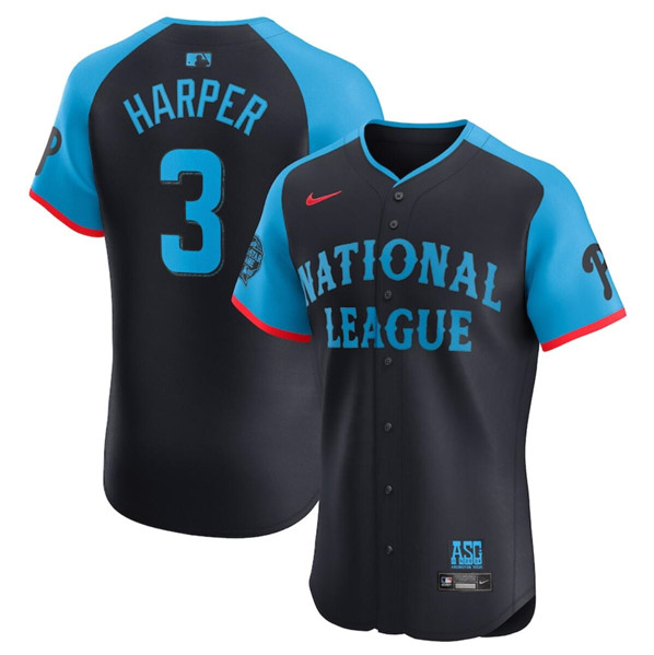 National League #3 Bryce Harper Navy 2024 All-Star Elite Stitched Jersey