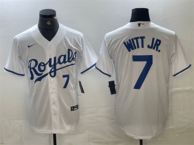 Kansas City Royals #7 Bobby Witt Jr. White With Patch Cool Base Stitched Jersey