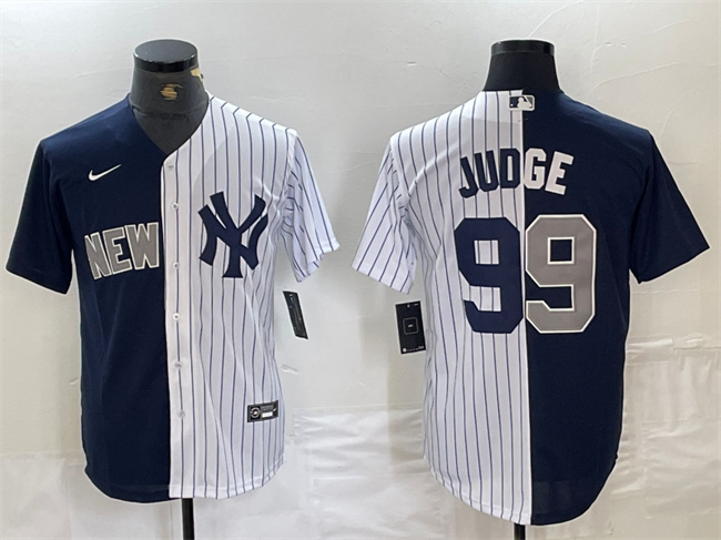 New York Yankees #99 Aaron Judge Navy White Split Cool Base Stitched Jersey