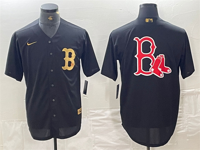 Boston Red Sox Black Team Big Logo Cool Base Stitched Jersey