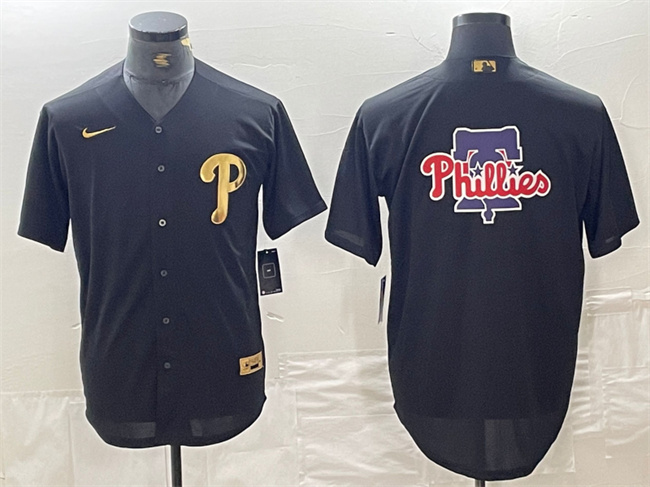 Philadelphia Phillies Black Team Big Logo Cool Base Stitched Jersey