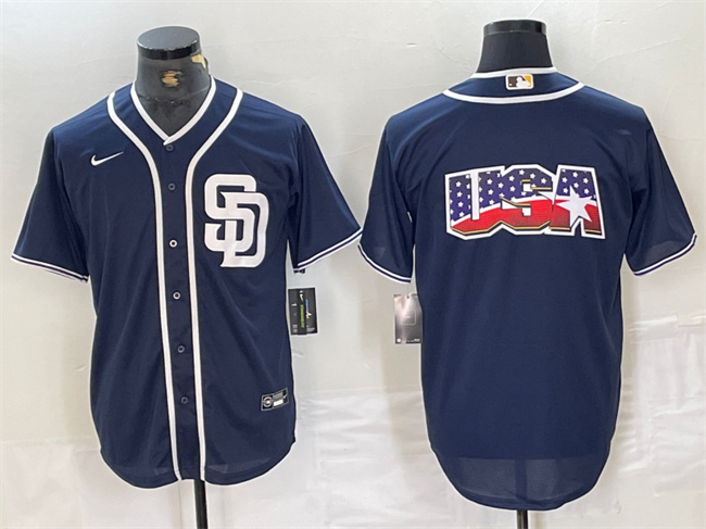 San Diego Padres Navy Team Big Logo Cool Base Stitched Jersey