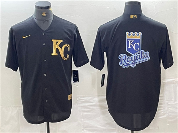 Kansas City Royals Black Team Big Logo Cool Base Stitched Jersey