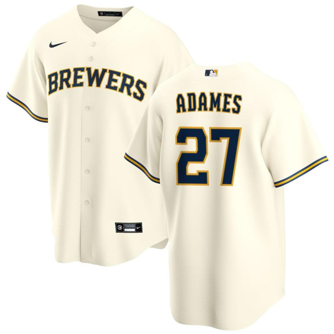 Milwaukee Brewers #27 Willy Adames Cream Cool Base Stitched Jersey