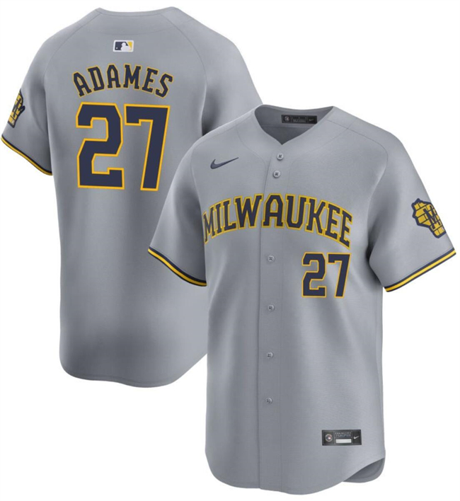 Milwaukee Brewers #27 Willy Adames Gray 2024 Away Limited Stitched Jersey