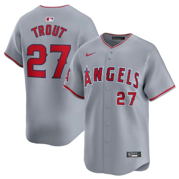 Los Angeles Angels #27 Mike Trout Gray Away Limited Stitched Jersey