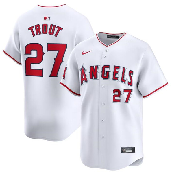Los Angeles Angels #27 Mike Trout White Home Limited Stitched Jersey