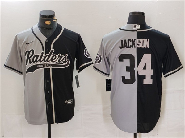 Las Vegas Raiders #34 Bo Jackson Gray Black Split Cool Base Stitched Jersey
