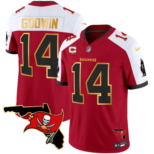Tampa Bay Buccaneers #14 Chris Godwin Red White With Florida Patch Gold Trim Vapor Stitched Jersey