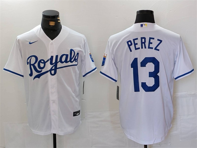 Kansas City Royals #13 Salvador Perez White Cool Base Stitched Jersey