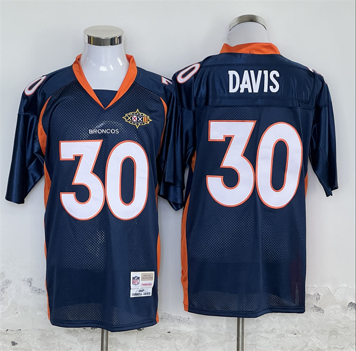 Denver Broncos #30 Terrell Davis Navy Throwback Stitched Jersey